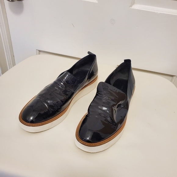 VINCE SANDERS BLACK PATENT LEATHER PLATFORM LOAFERS SIZE 10M - Picture 3 of 14